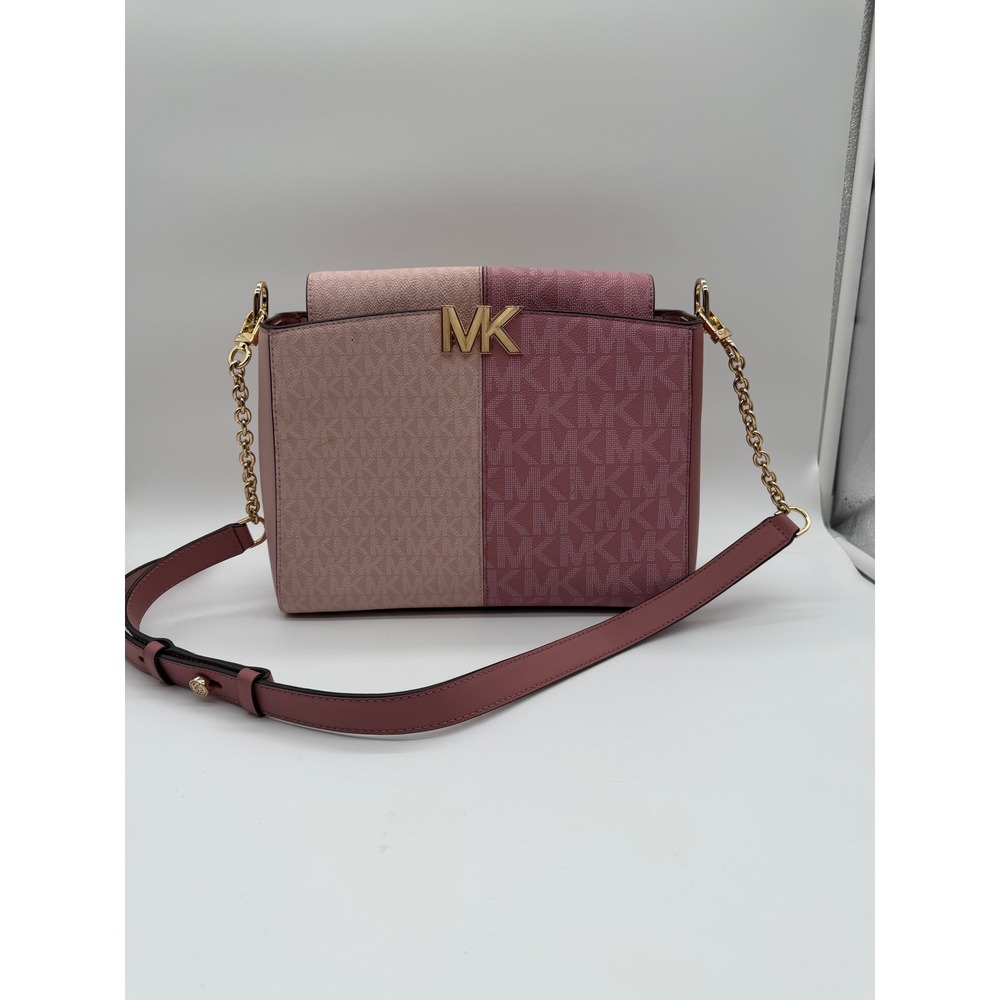 Michael Kors Pink Monogram Colorblock Crossbody Bag Gold MK Logo Satchel